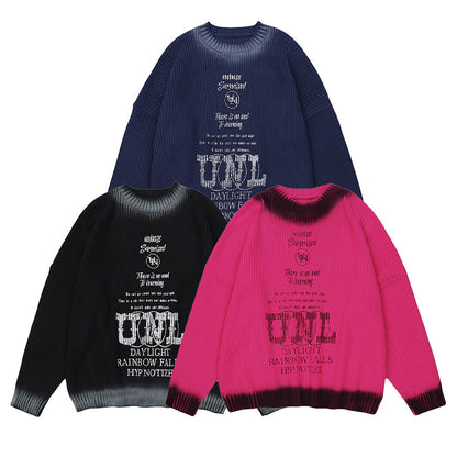 UNIKCOSA Letter Crew Neck Sweater – Street Style Pullover for Men