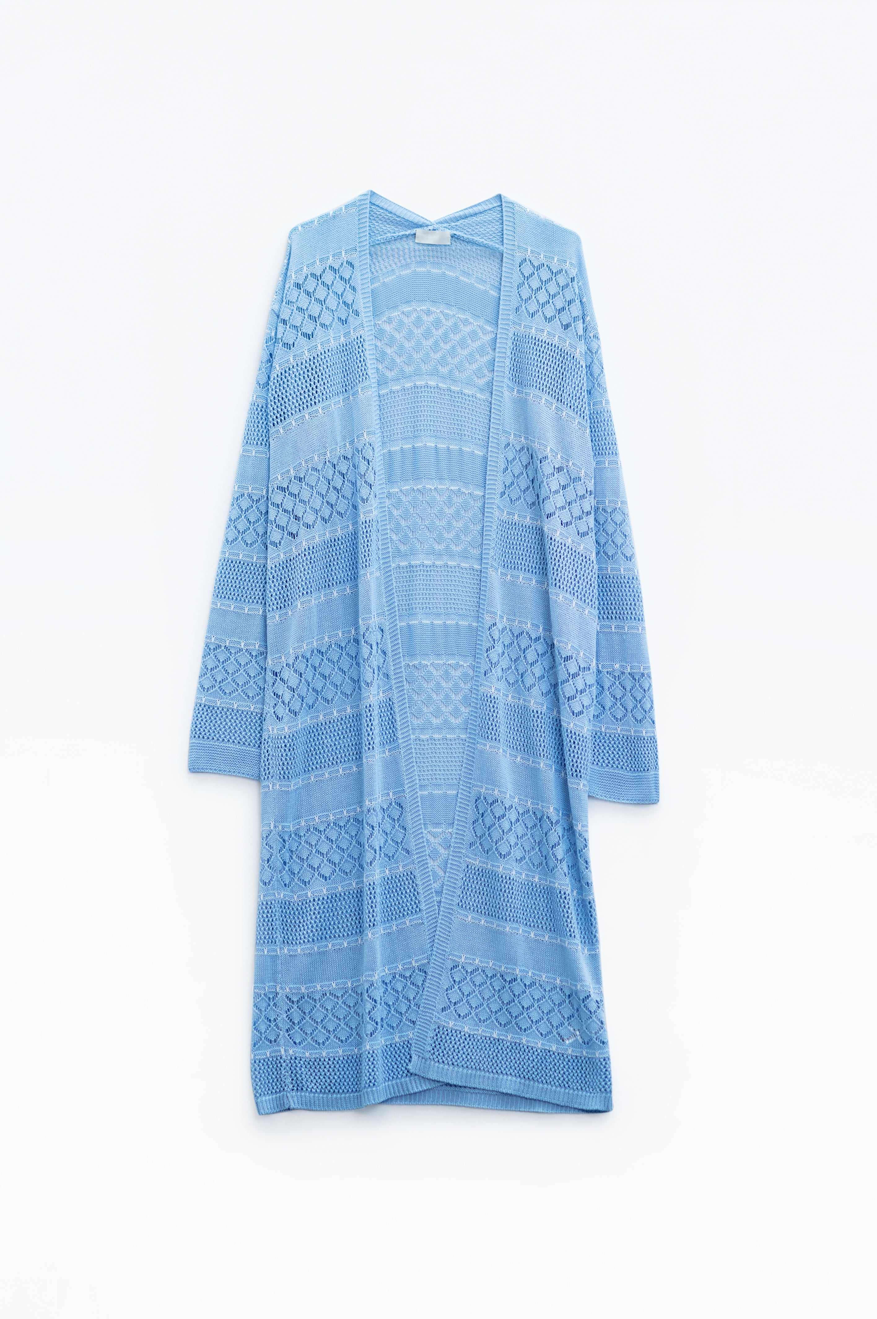 Baby Blue Crochet Maxi Cardigan With Long Sleeves