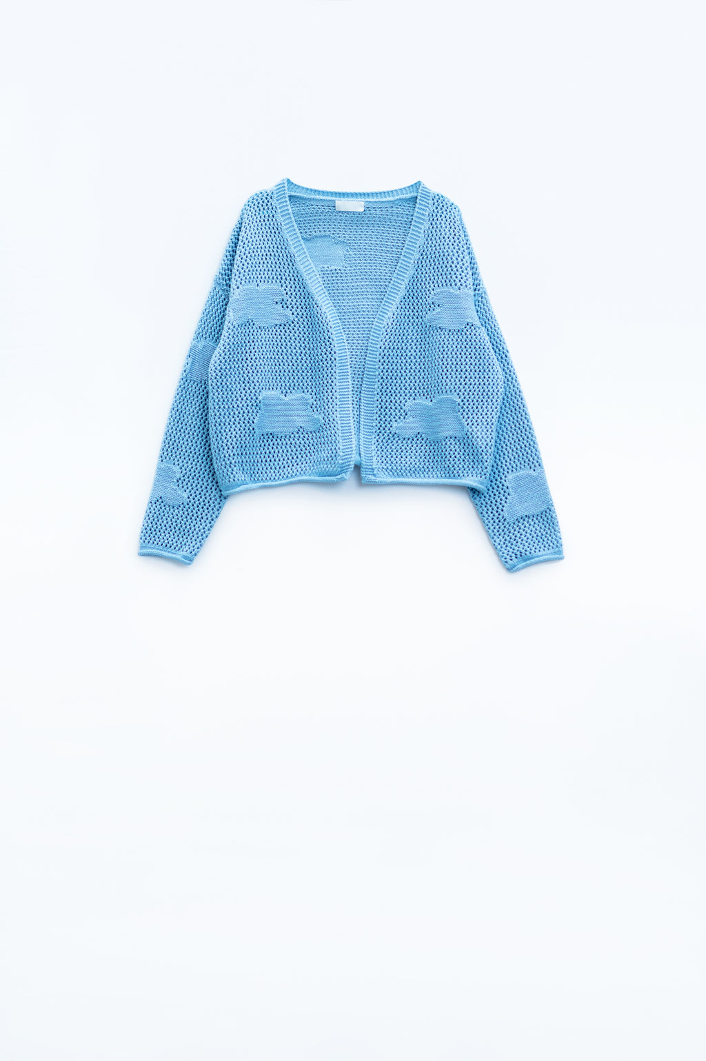 Crochet Cardigan With Knitted Clouds In Blue