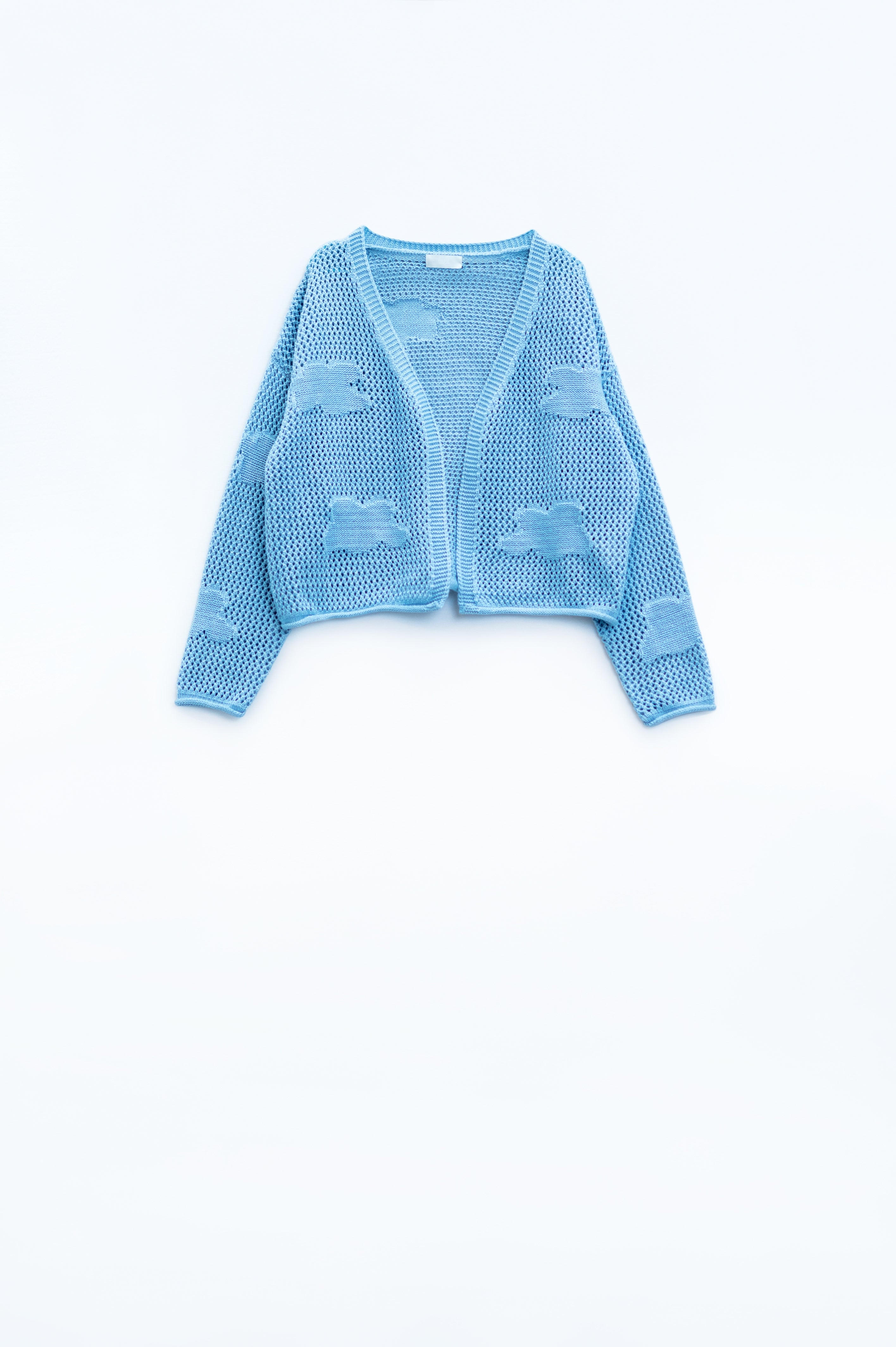 Crochet Cardigan With Knitted Clouds In Blue