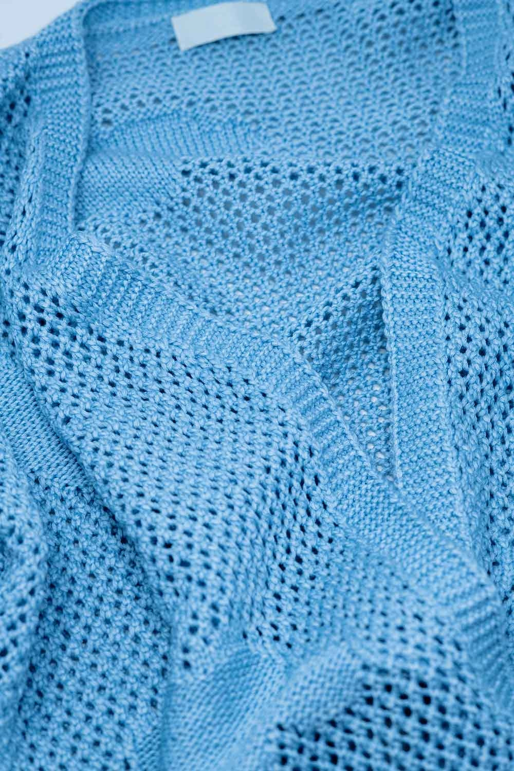 Crochet Cardigan With Knitted Clouds In Blue