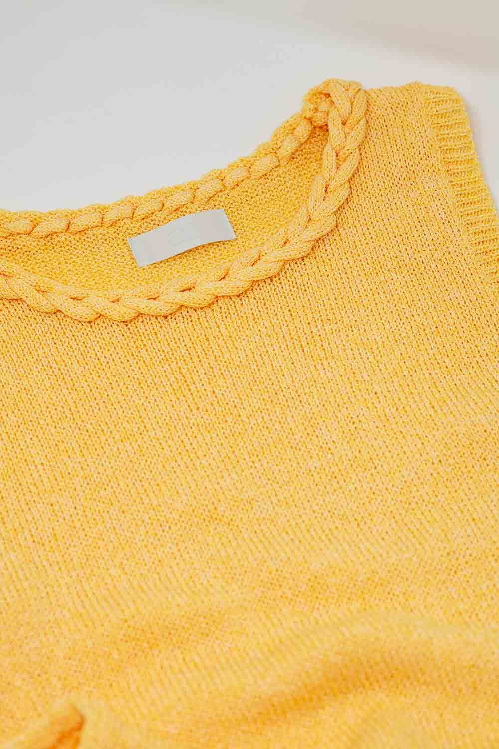 Knitted Midi Dress With Braided Detail in Yellow