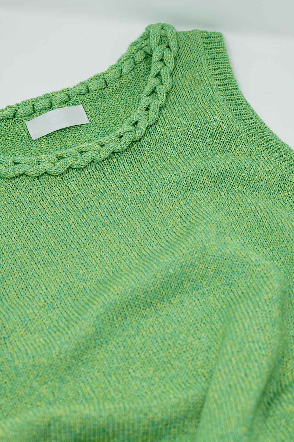 Knitted Midi Dress With Braided Detail in Green