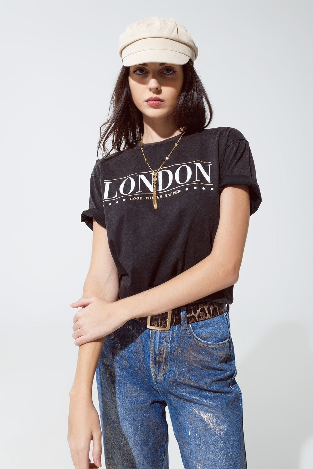 UNIKCOSA relaxed fit T-shirt in washed black with london logo