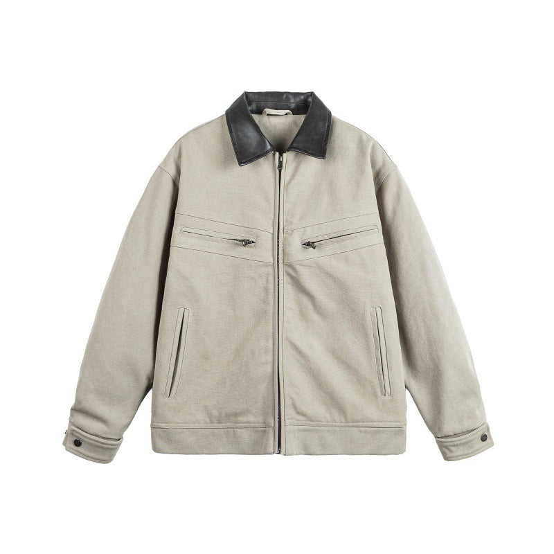 UNIKCOSA Velora Washed Leather Collar Work Jacket Loose 💫