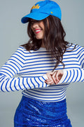 white thin sweater with blue stripes