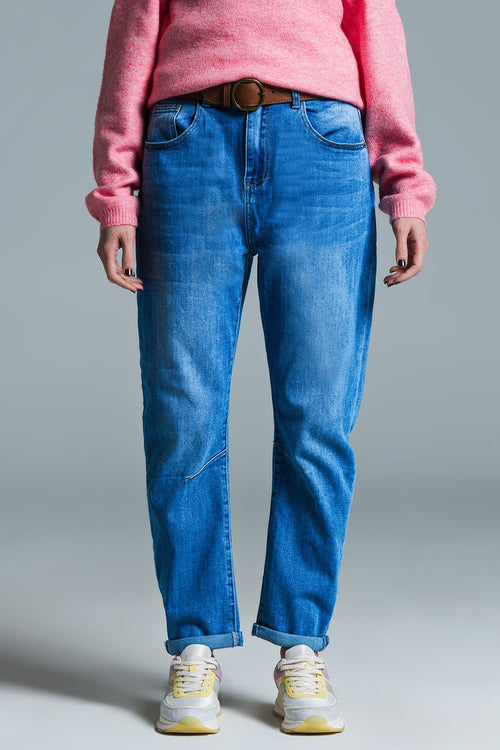 Basic Mom Fit Jeans In Mid Wash With Knee Darts — view 1 of 7