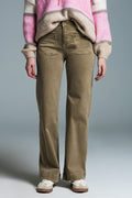 high waisted front pockets flare jeans in kakhi