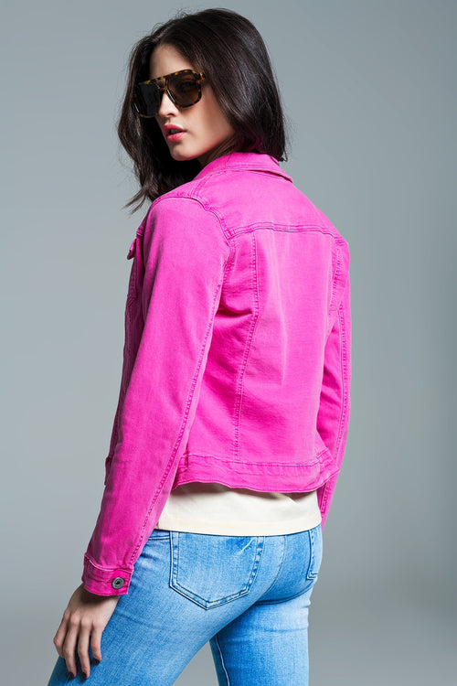 Basic Denim Jacket With Pockets in Pink — view 2 of 6