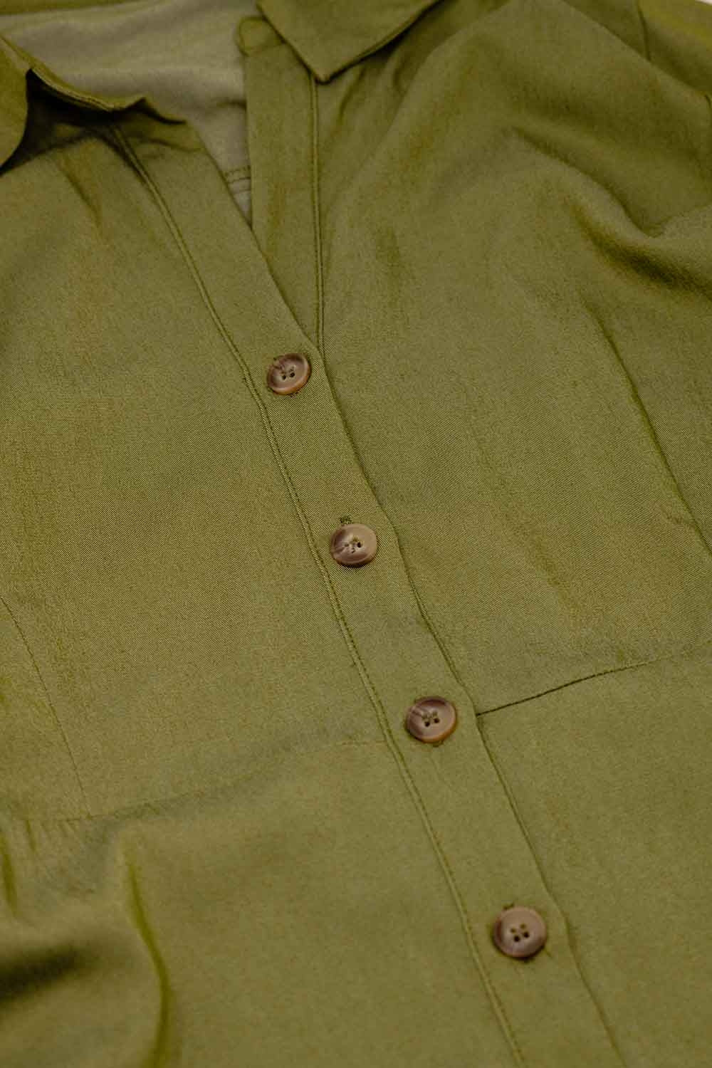 Green Maxi Shirt Dress With Polo Collar