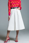 A line Midi White Skirt With Pockets in White