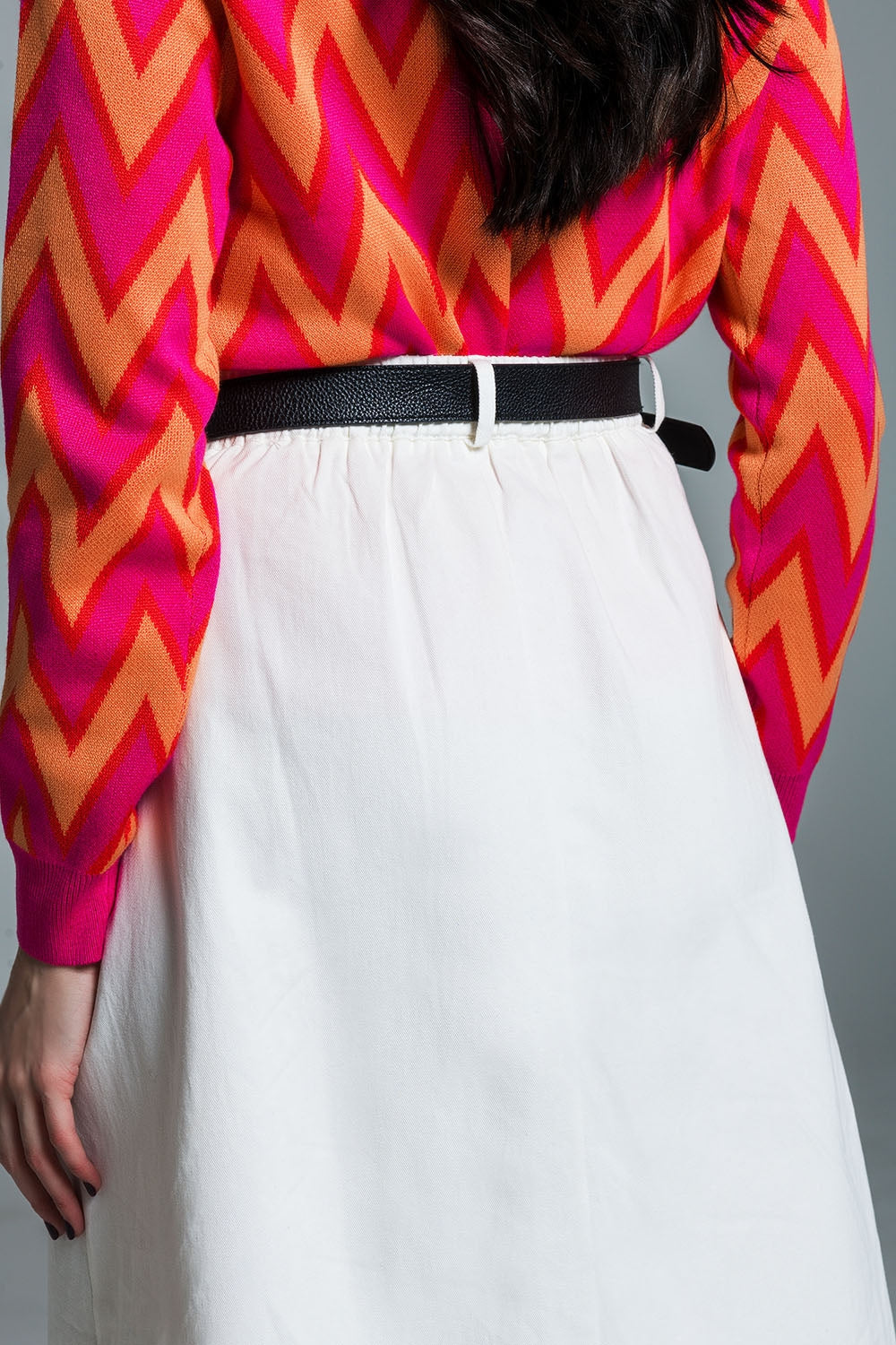A line Midi White Skirt With Pockets in White