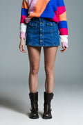 Cargo Style Skort With Front Pockets And Button Closure in Mid Wash