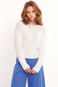 Relaxed Ribbed Boat Neck Sweater in cream