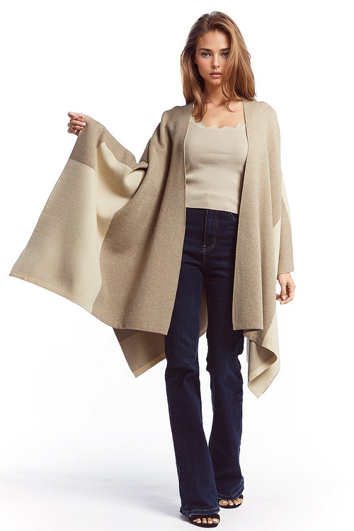 Asymmetrical poncho in light and dark brown — view 1 of 5