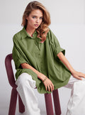 Green oversized blouse with short sleeve