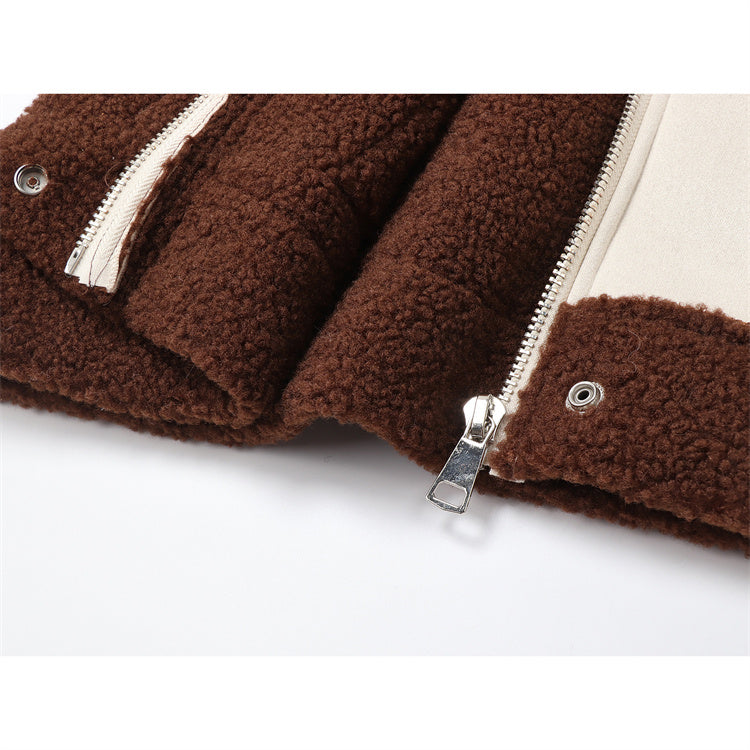 UNIKCOSA RetroMuse Lamb Hair Coat Fur Jacket Spliced 💫