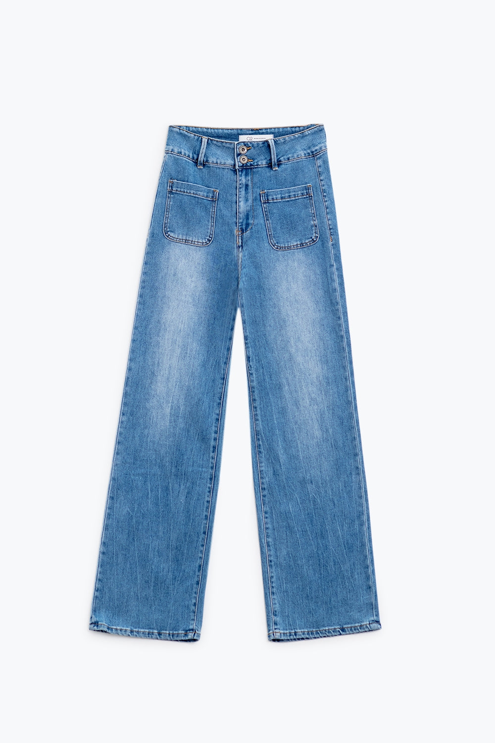 Jeans wide legs with front closure with metalic buttons and front pockets