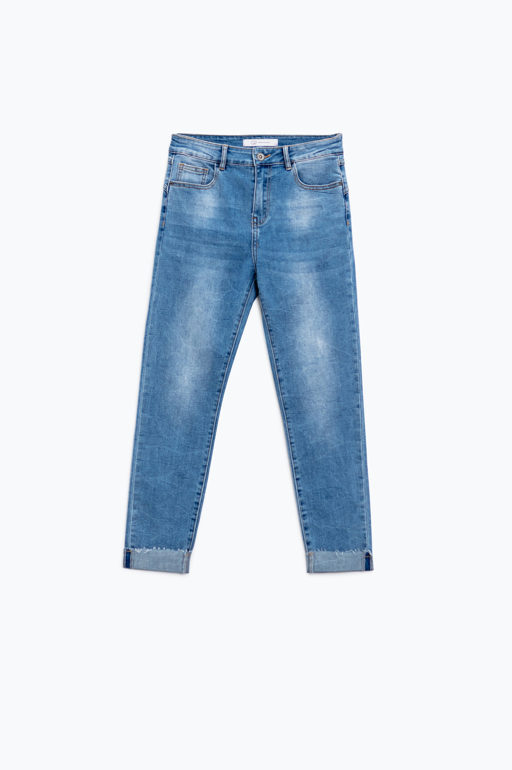 Washed effect push-up jeans with five pockets and hem