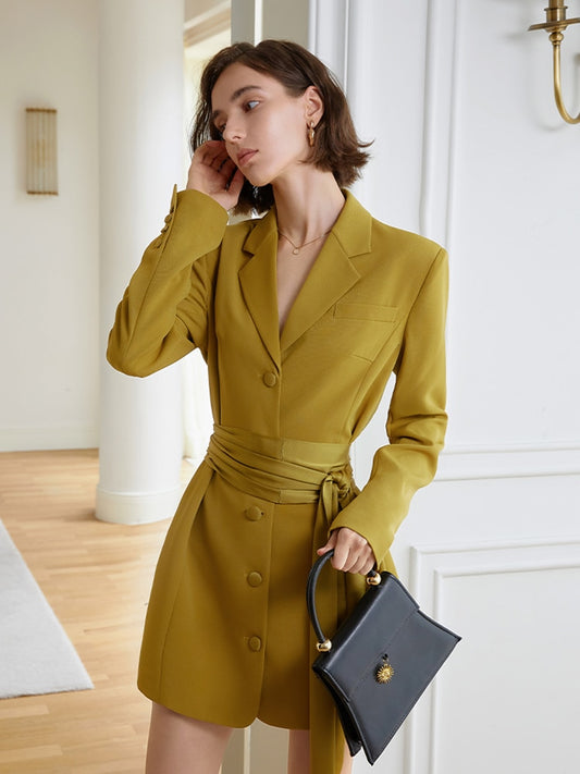 UNIKCOSA Velora Yellow Belted Big Size Blazer Dress 💫