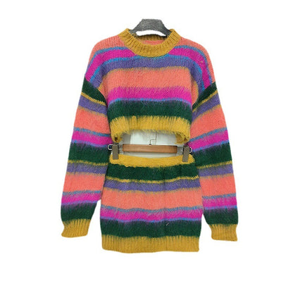 UNIKCOSA ColorMuse Contrast Knit Top & A-Line Skirt Set for Women 🌈