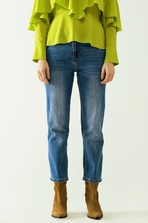 Basic straight jeans with five pockets and frontal metalic button closure — view 1 of 9
