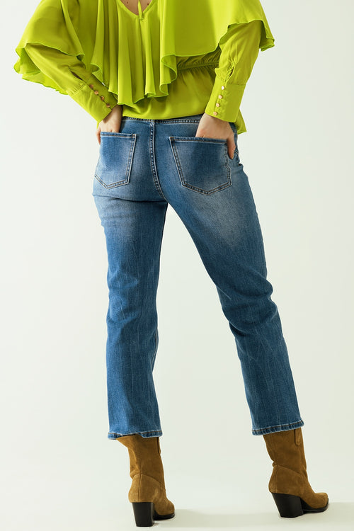 Basic straight jeans with five pockets and frontal metalic button closure — view 2 of 9
