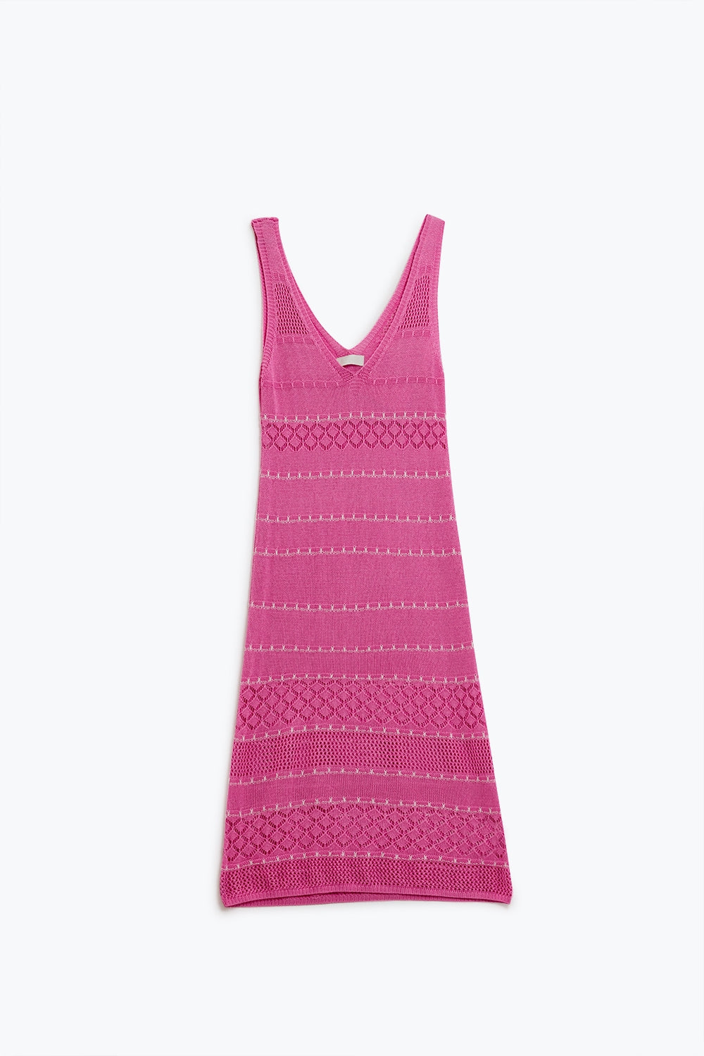 Fuchsia Midi Sleeveless Dress With V-neck and Crochet Design