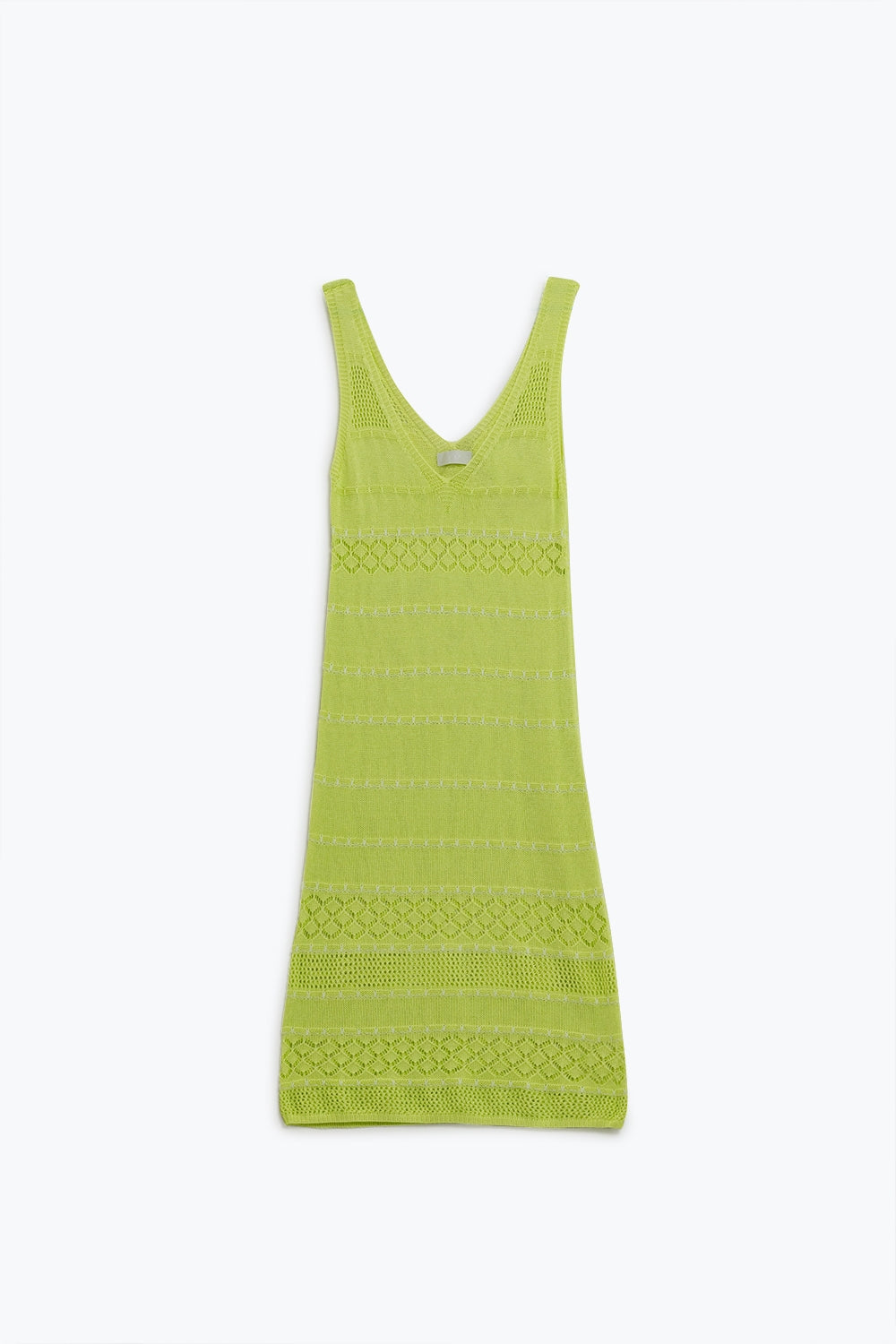 Lime midi sleeveless dress with v-neck and crochet design