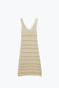 Cream Midi Sleeveless Dress With V-neck and Crochet Design