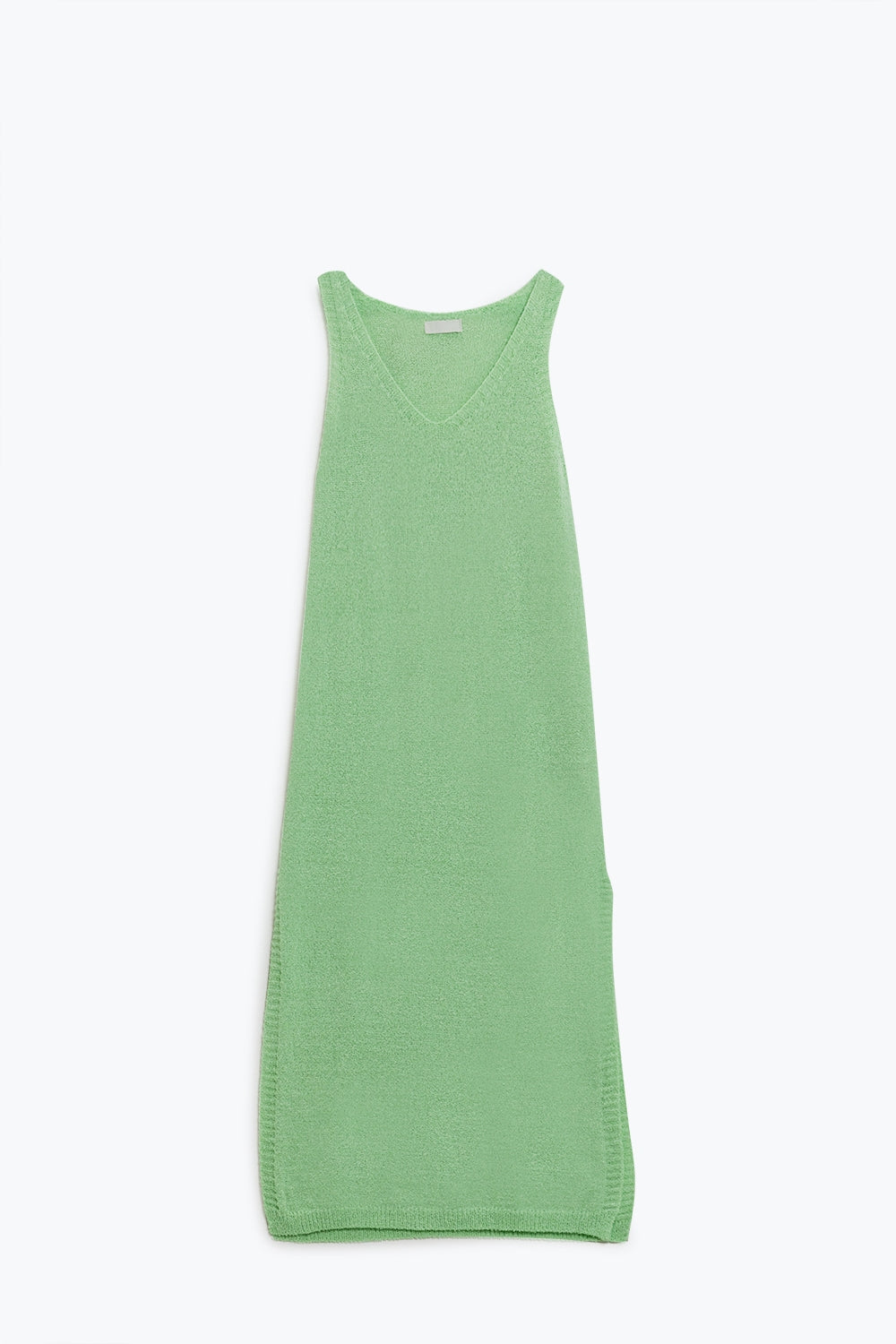 Sleeveless knitted Maxi Green Dress With Side Slit