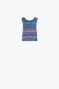 Knitted Dark Multicolor Sleeveless Sweater With Stripes and Crew Neckline