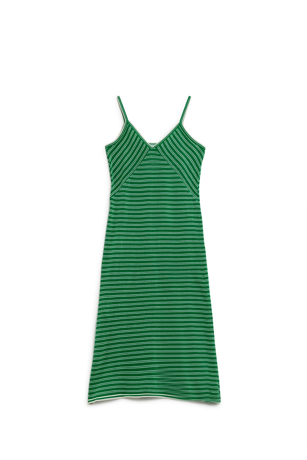 Green Midi Dress With Stripes And Spaghetti Straps