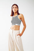 Striped Cropped Top with Love Text in White