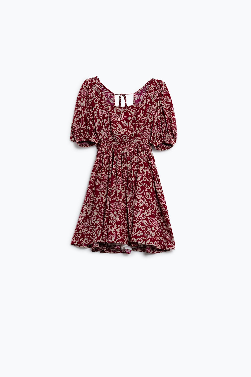 short floral print dress with gathered back