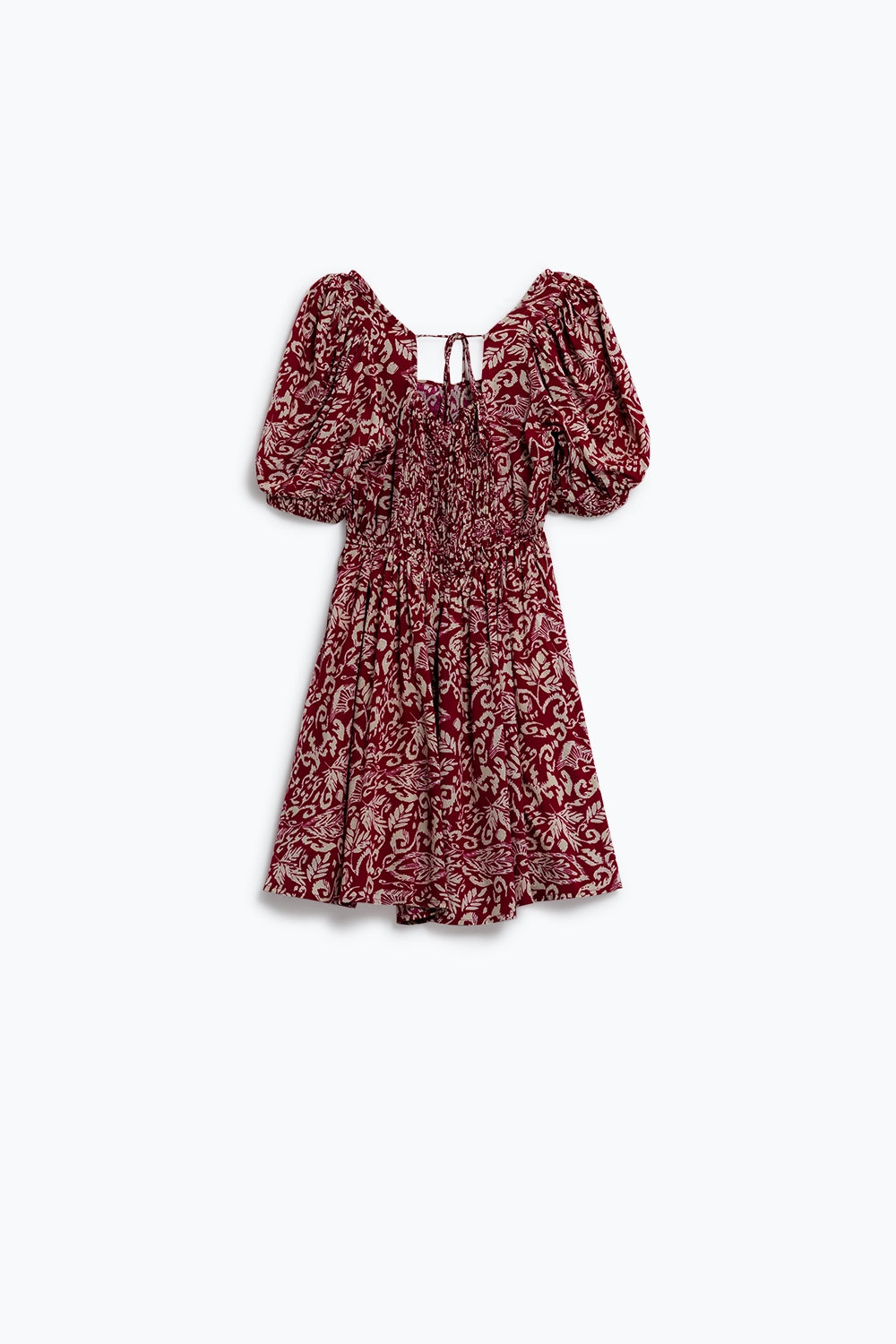 short floral print dress with gathered back