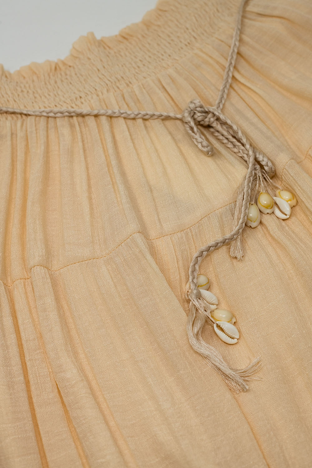 Tiered Maxi Skirt In Beige With Elastic Waist And Shell Details