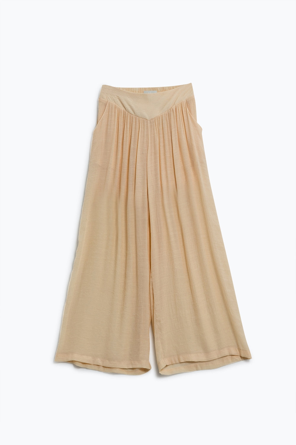 Beige Palazzo style Pants With Side Pockets And Thick Waist Band