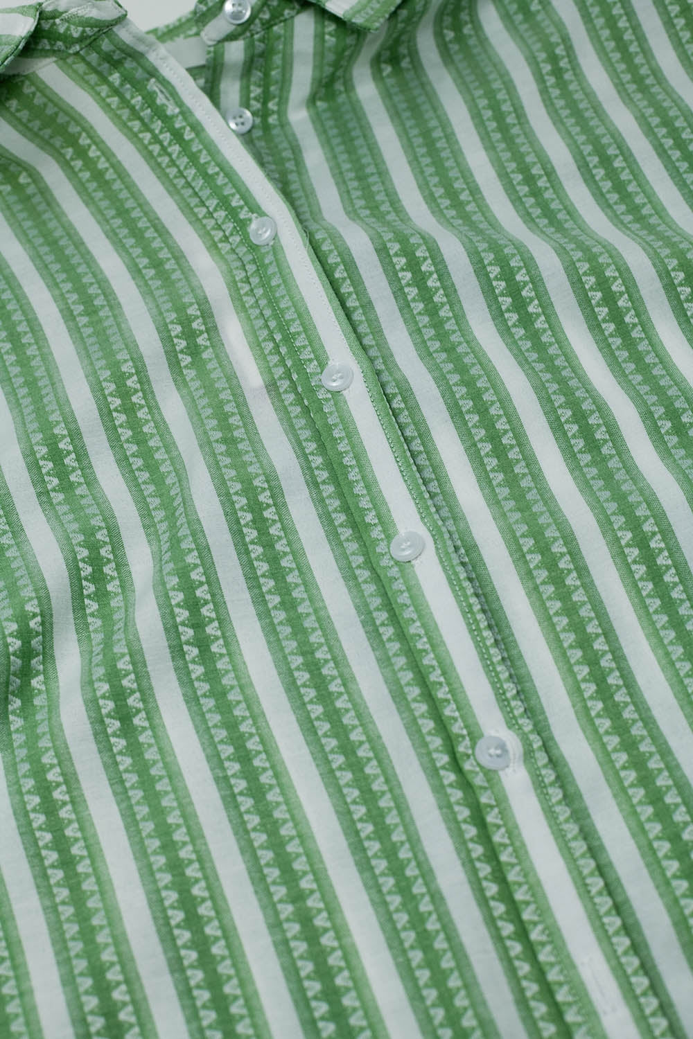 Green Blouse With Vertical Stripes And Short Sleeves