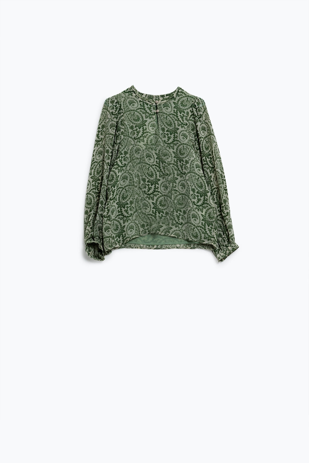 Green chiffon Blouse With Floral Print And Long Balloon Sleeves