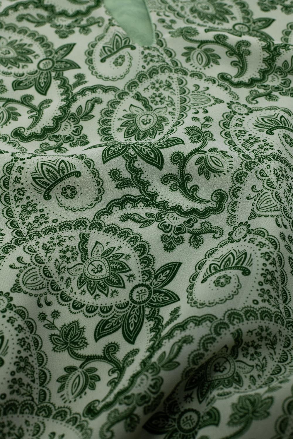 Green chiffon Blouse With Floral Print And Long Balloon Sleeves