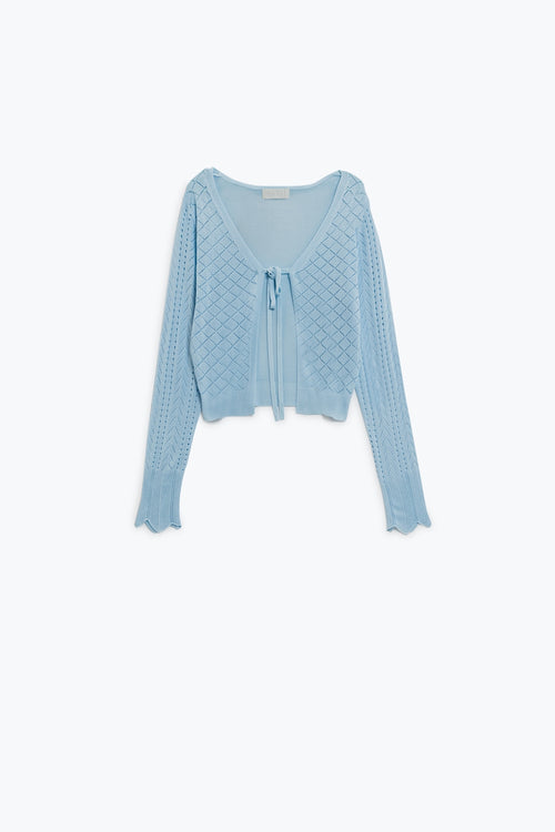 Baby Blue Cardigan with Argyle Print and Tie Closing — view 1 of 2