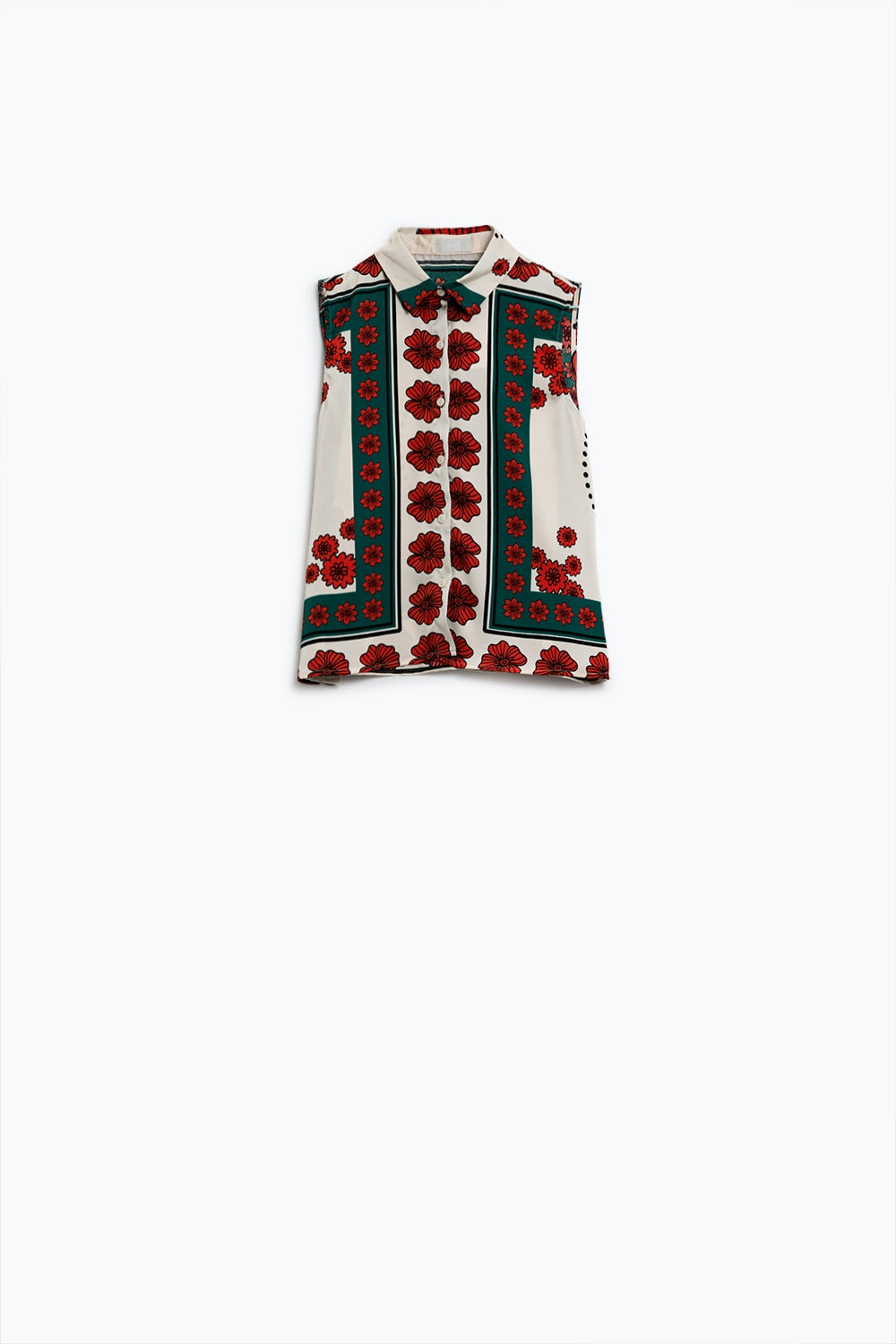 Sleeveless Creme Shirt With Floral Design