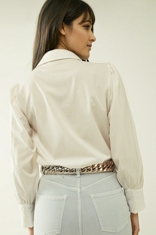 Basic poplin White shirt with balloon long sleeves — view 2 of 6