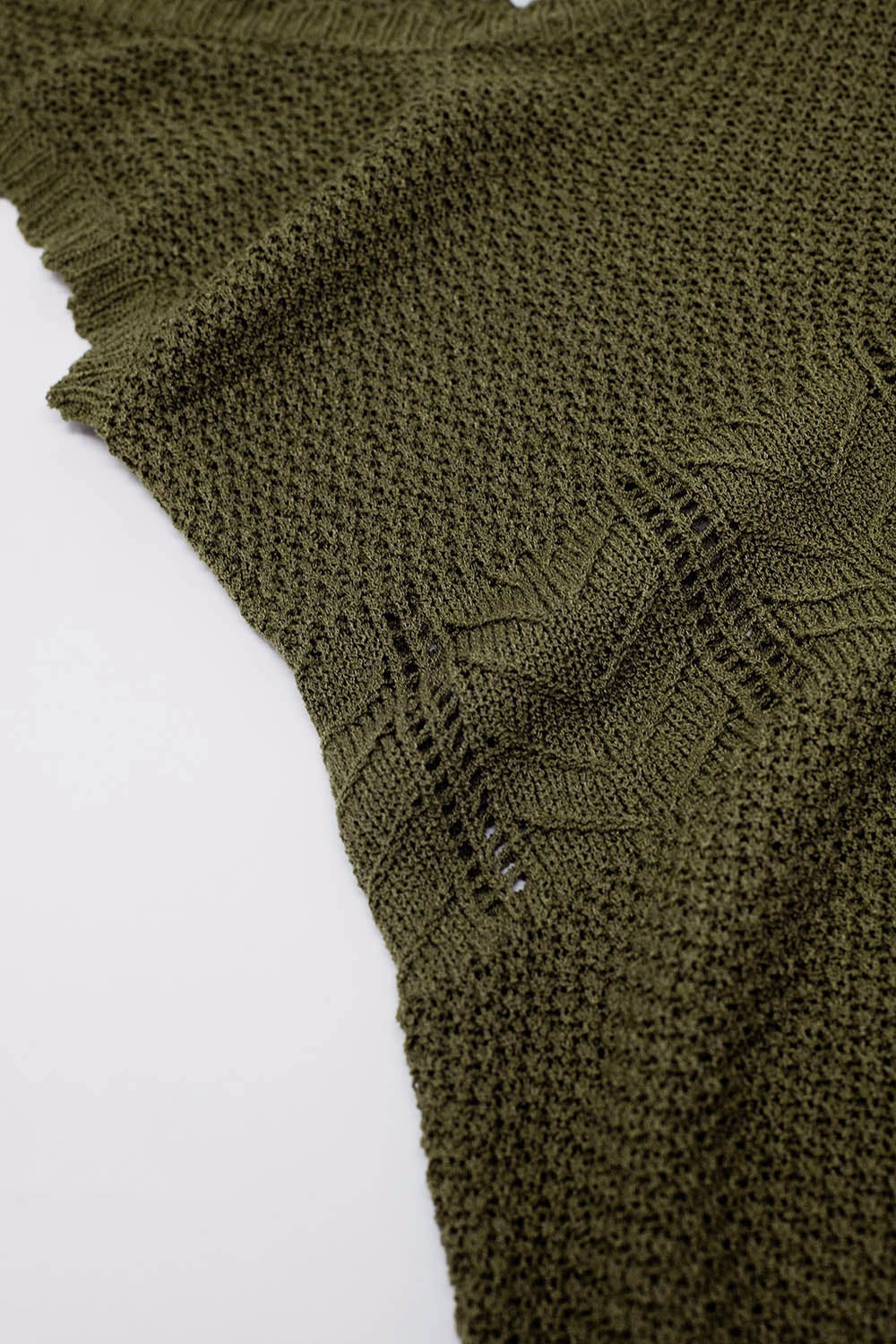 Sleeveless khaki knit midi dress with round neck