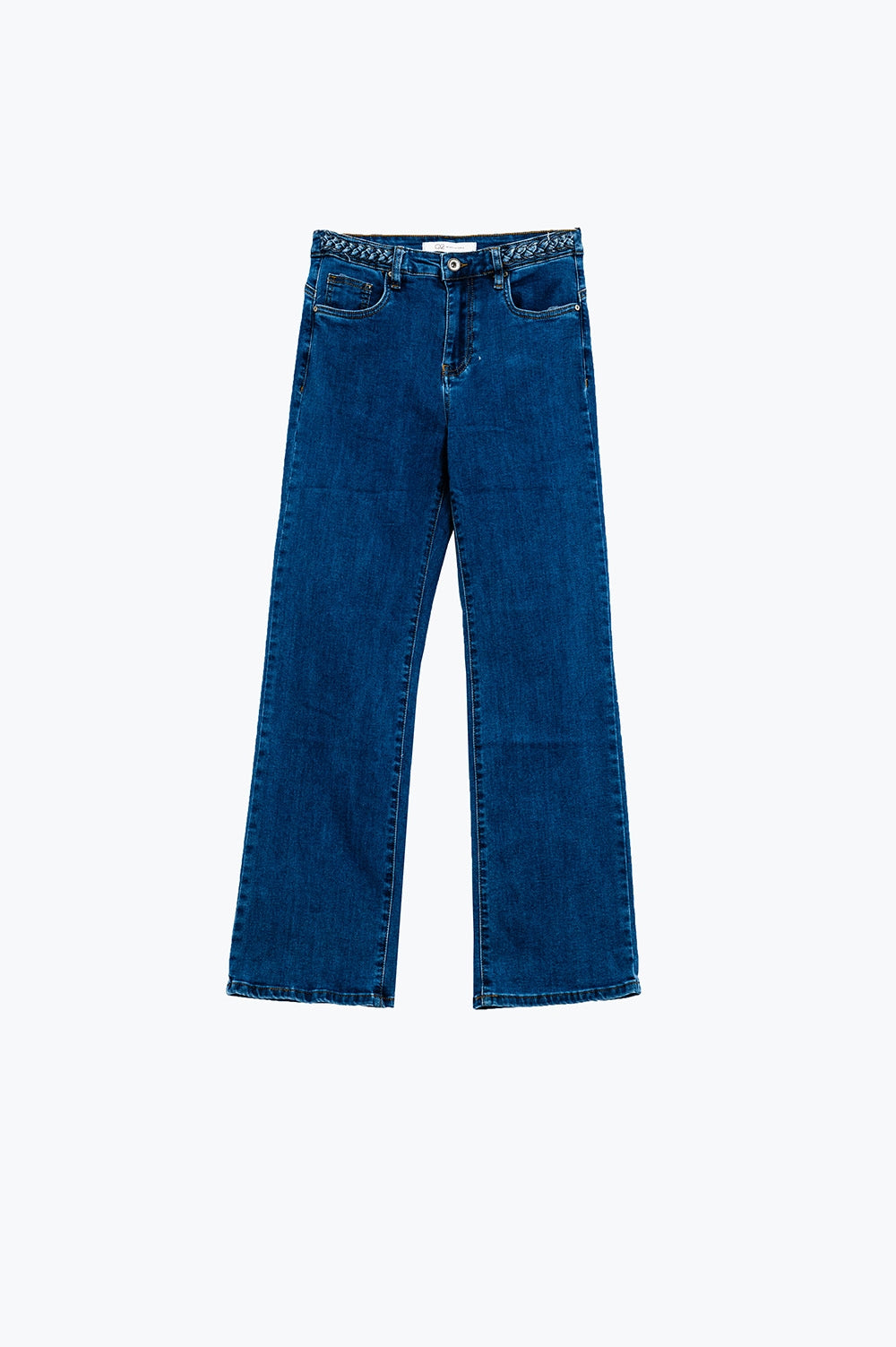 Basic Dark Blue Denim Jeans With Braid Detail At Waist