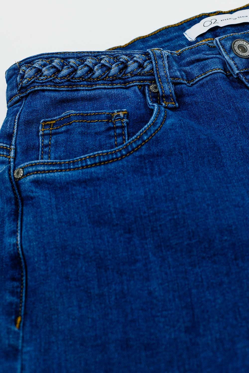 Basic Dark Blue Denim Jeans With Braid Detail At Waist