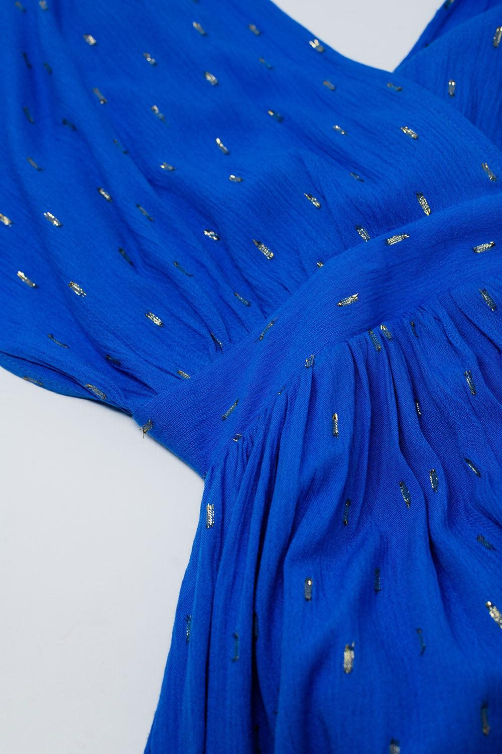 loose maxi blue dress sith golden details