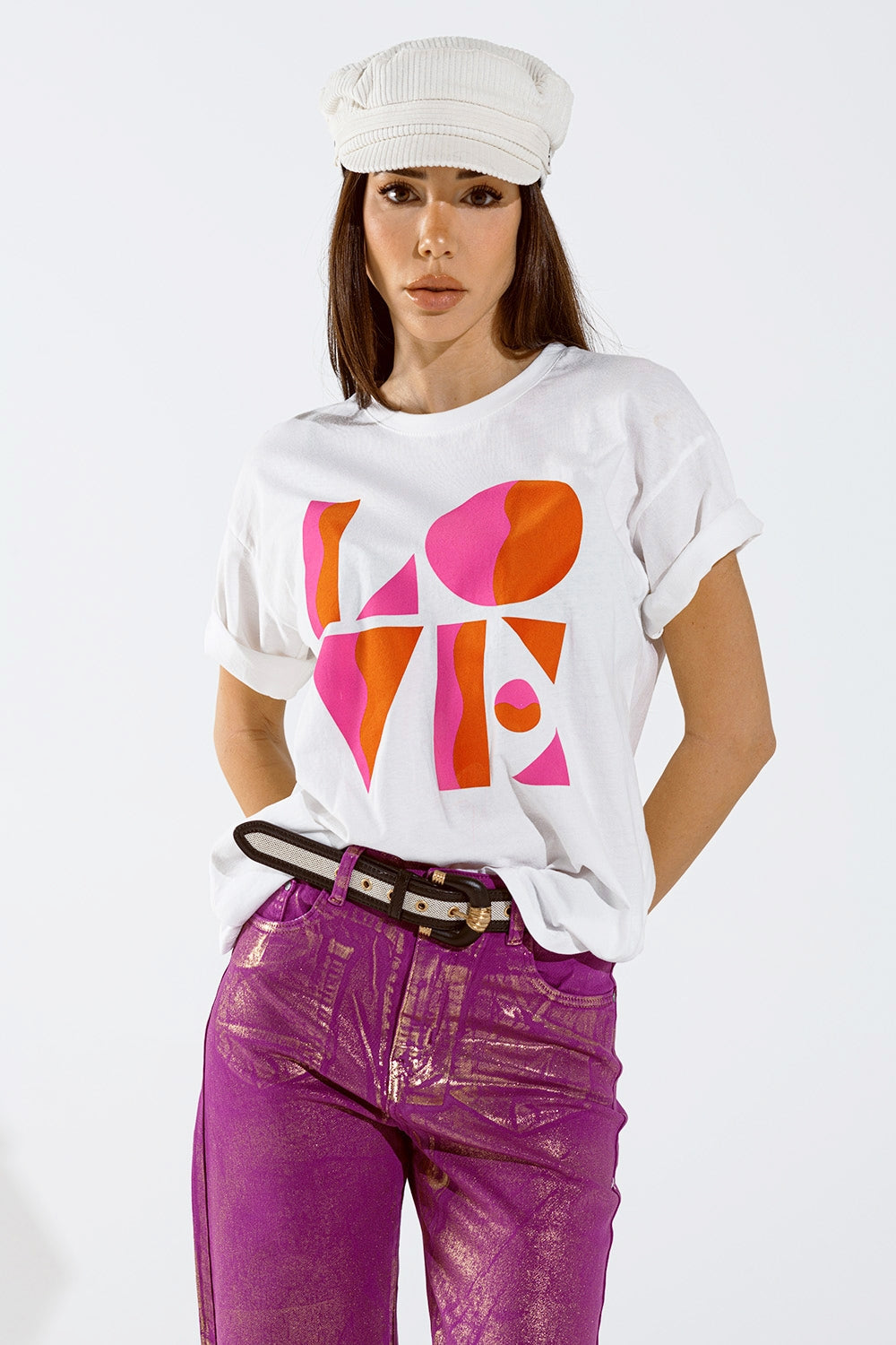 T-shirt with LOVE art deco digital print in white