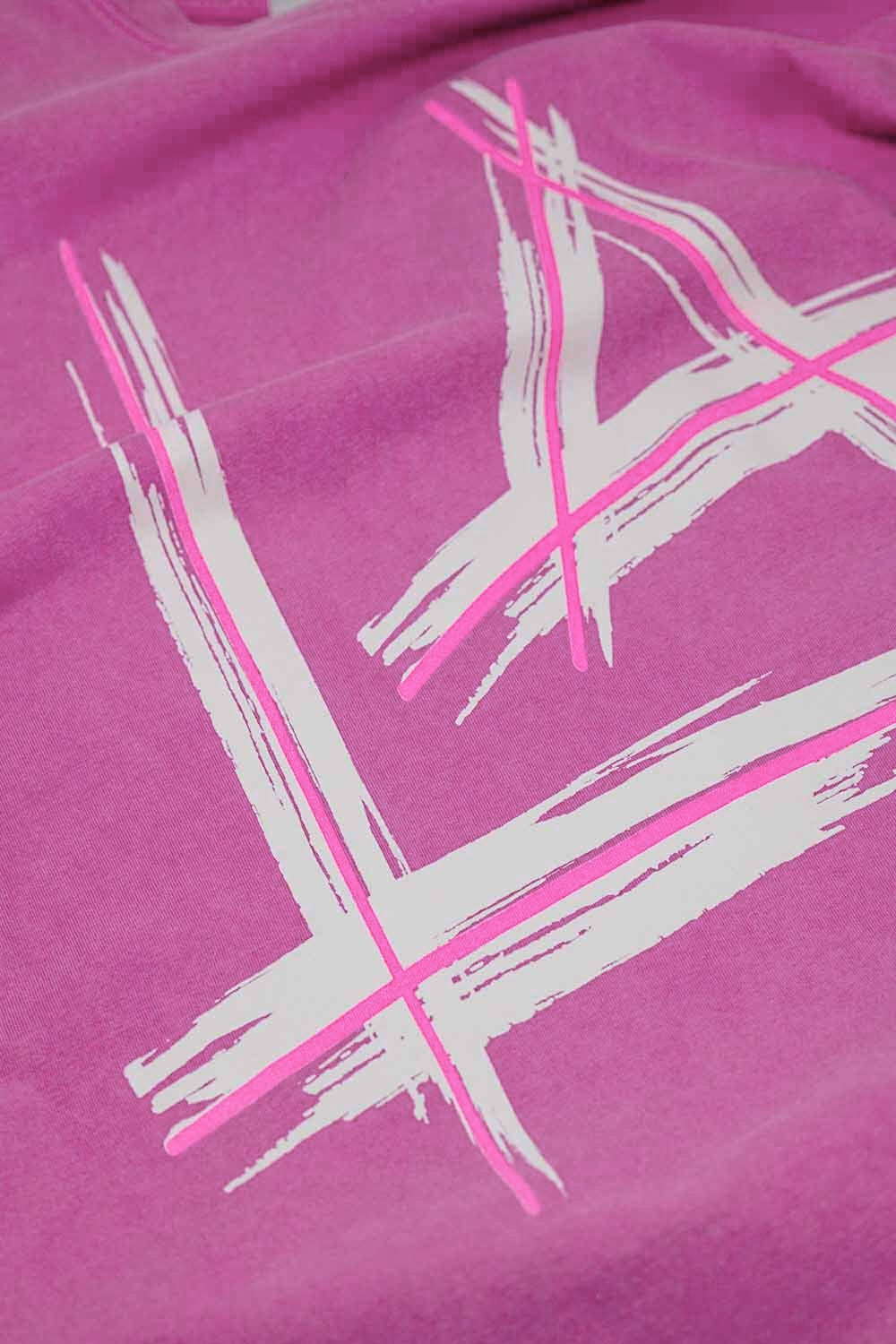 Oversized fuchsia t-shirt printed LA Los Angeles in white and fuchsia